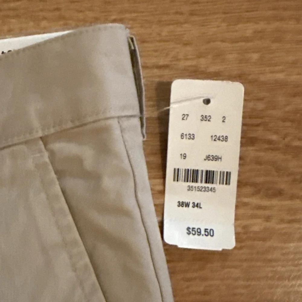 Brooks Brothers 346 Khaki Chino Pants Men's Beige 38x34 Flat Front Casual NWT